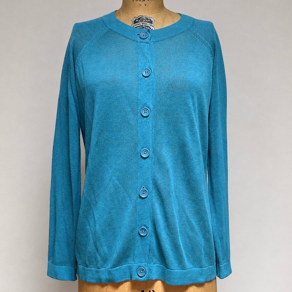 Marimekko Lana Cardigan Womens M Teal Linen Blend Button Front Finland